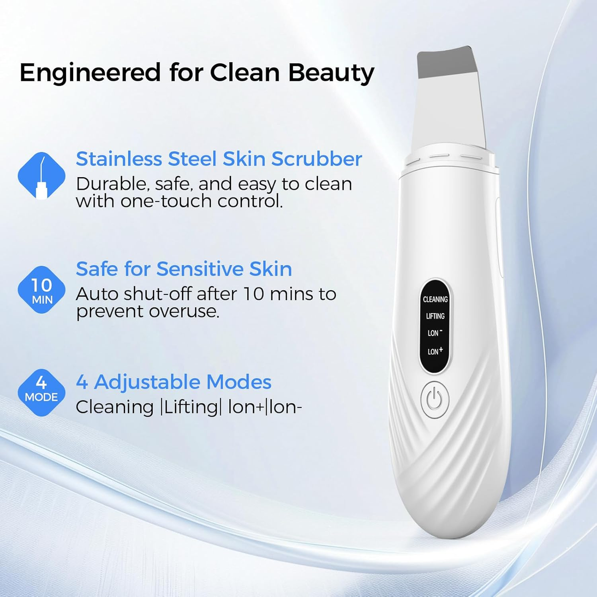 Skin Scrubber Face Skin Spatula Facial Scrubber Spatula for Deep Cleansing Blackhead Remover Pore Cleaner with 4 Modes (White)
